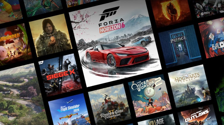XBOX game lineup showcasing a diverse collection of racing, action, adventure and simulation titles.