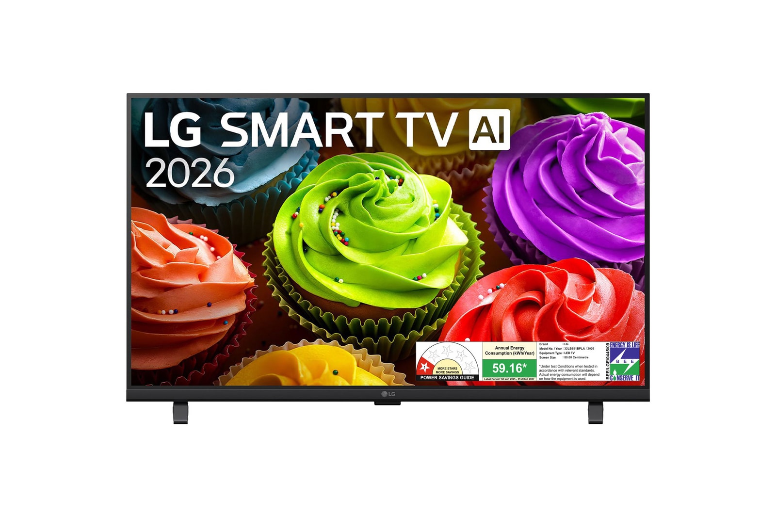 Front view of LG 80cm (32) Smart TV (LB651), α5 Gen9 AI Processor,HDR10, 60Hz Refresh Rate, AI Sound Pro, 2026 32LB651BPLA