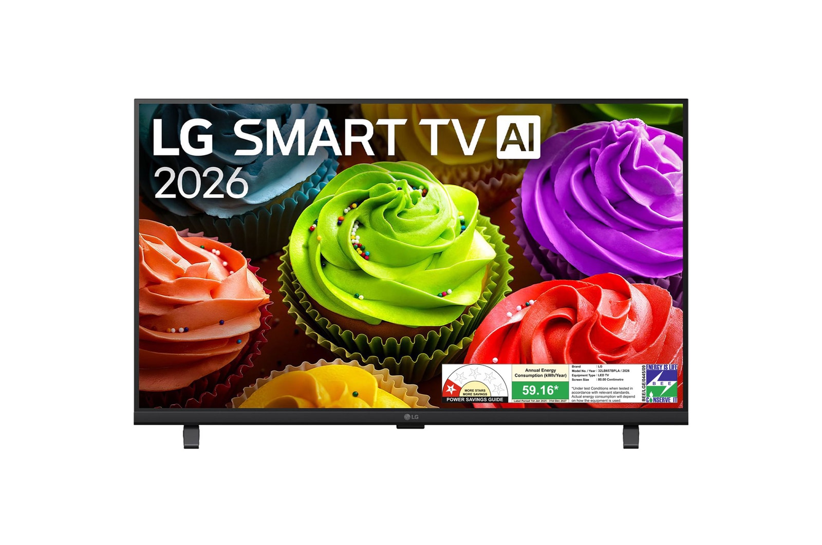 Front view of LG 80cm (32) Smart TV (LB657), α5 Gen9 AI Processor,60Hz Refresh Rate, AI Magic Remote Dolby Atmos, 2026 32LB657BPLA