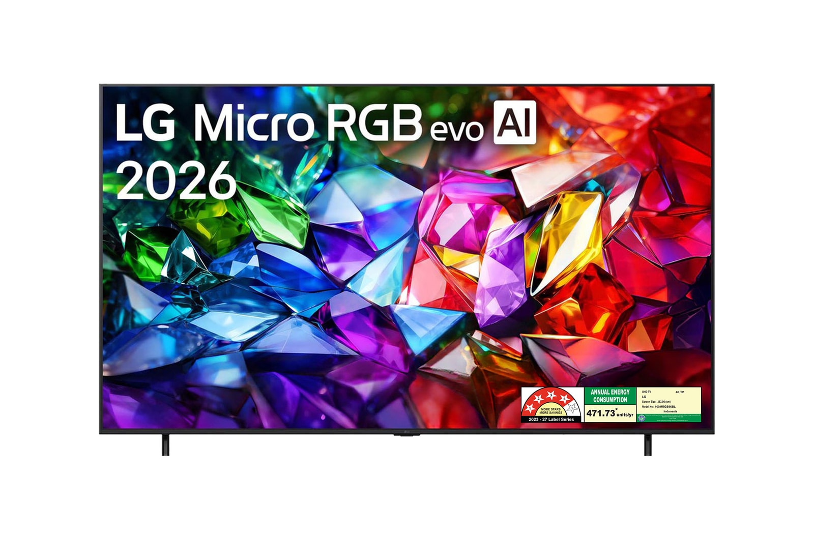 Front view of LG 254cm (100) Micro RGB evo AI MRGB96 4K Smart TV 2026 100MRGB96BL