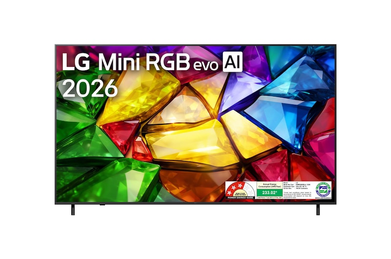 Front view of LG 164cm (65) 4K Mini RGB (MRGB85)  α8 Gen3 AI Processor,120 Hz Refresh Rate, AI Magic Remote Dolby Atmos, 2026 65MRGB85BLA