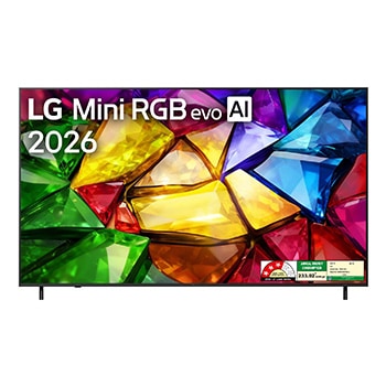 Front view of LG 164cm (65) 4K Mini RGB (MRGB85)  α8 Gen3 AI Processor,120 Hz Refresh Rate, AI Magic Remote Dolby Atmos, 2026 65MRGB85BLA