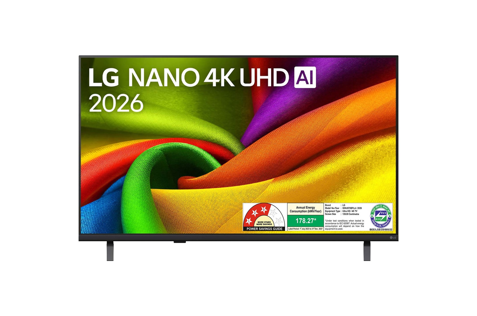 Front view of LG 139cm (55) NANO 4K UHD AI NU87 Smart TV 2026 55NU870BPLA