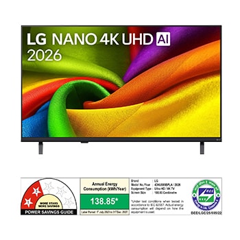 The front view of LG NANO 4K UHD AI NU885B, released in 2026