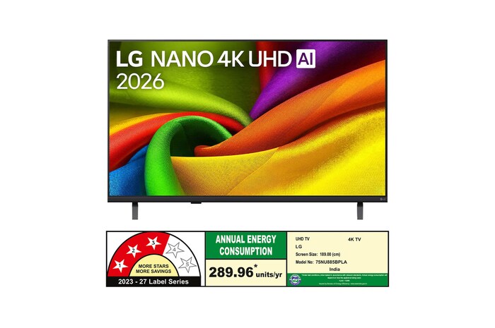 The front view of LG NANO 4K UHD AI NU885B, released in 2026