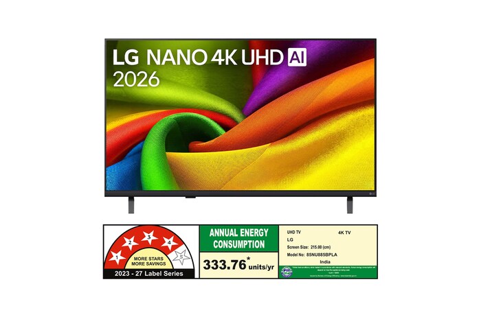 The front view of LG NANO 4K UHD AI NU885B, released in 2026