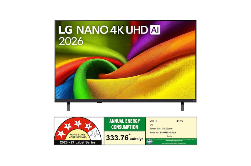 The front view of LG NANO 4K UHD AI NU885B, released in 2026