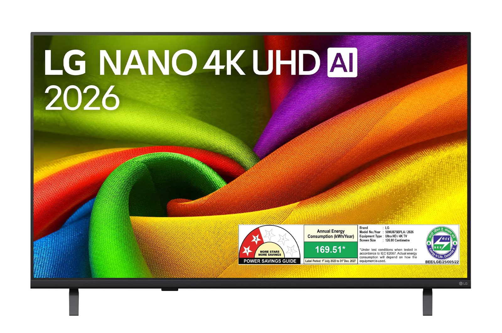 Front view of LG 126cm (50) NANO 4K UHD AI NU875B Smart TV 2026 50NU875BPLA