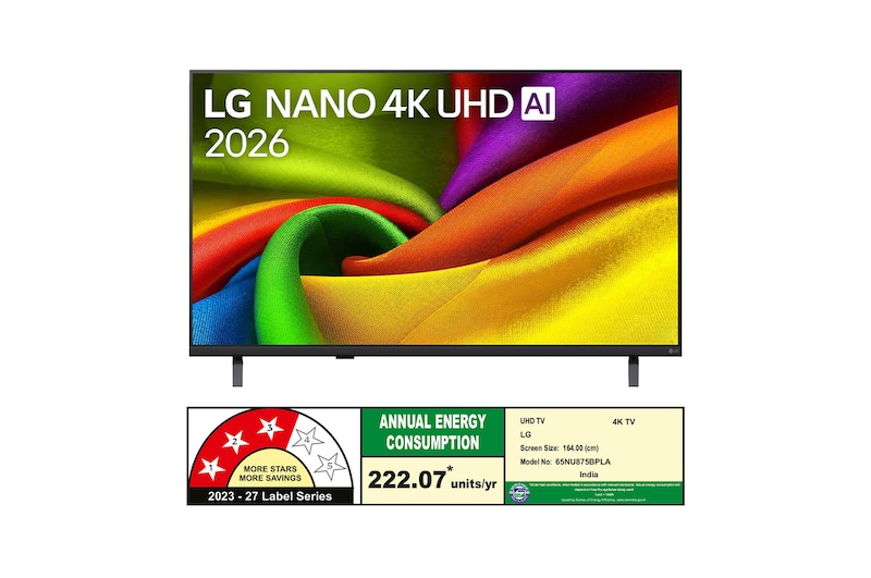 The front view of LG NANO 4K UHD AI NU875B, released in 2026