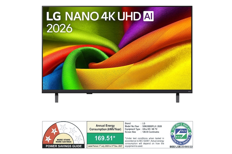 The front view of LG NANO 4K UHD AI NU880B, released in 2026