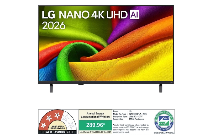 The front view of LG NANO 4K UHD AI NU880B, released in 2026