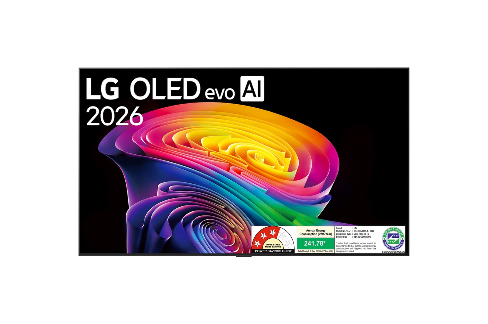 Front view of 164cm (65) LG OLED evo AI C6X 4K Smart TV 2026 OLED65C6XLA