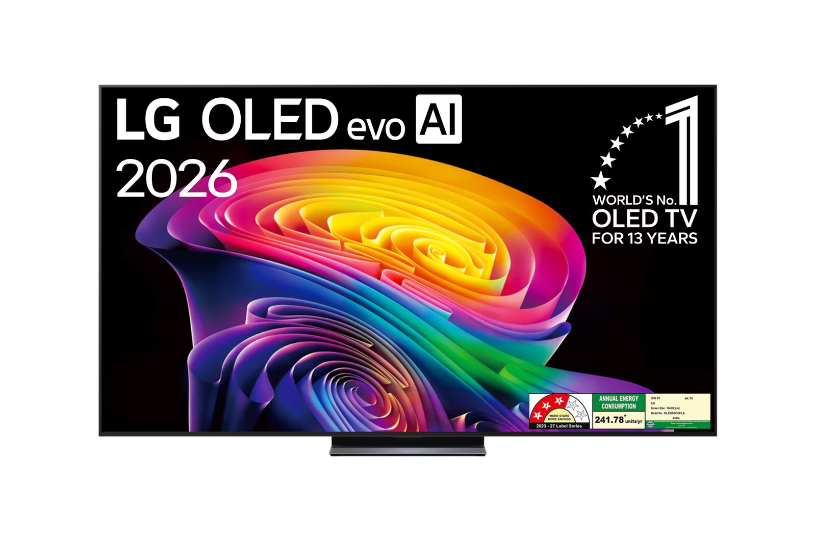 Front view of 164 cm (65) LG OLED evo AI C6 4K Smart TV OLED65C6PLA  with α11 AI Processor Gen3, with Dolby Vision & Atmos 2026 OLED65C6PLA