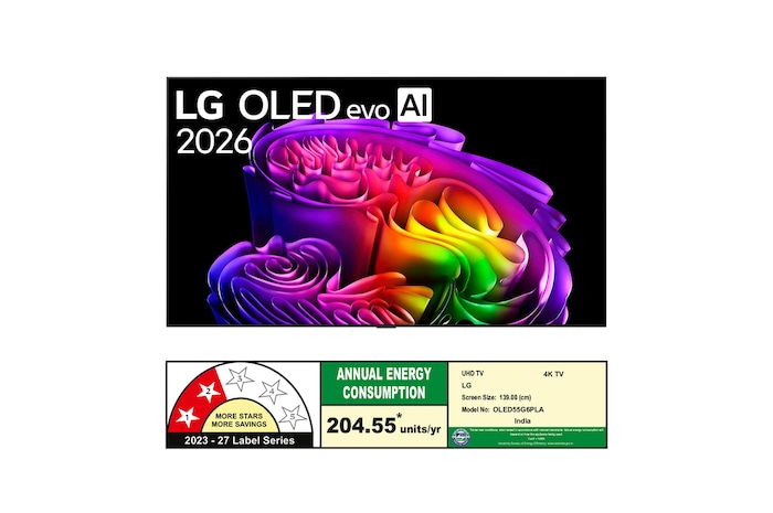 The front view of LG OLED evo AI G6, released in 2026