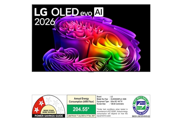 The front view of LG OLED evo AI G6, released in 2026