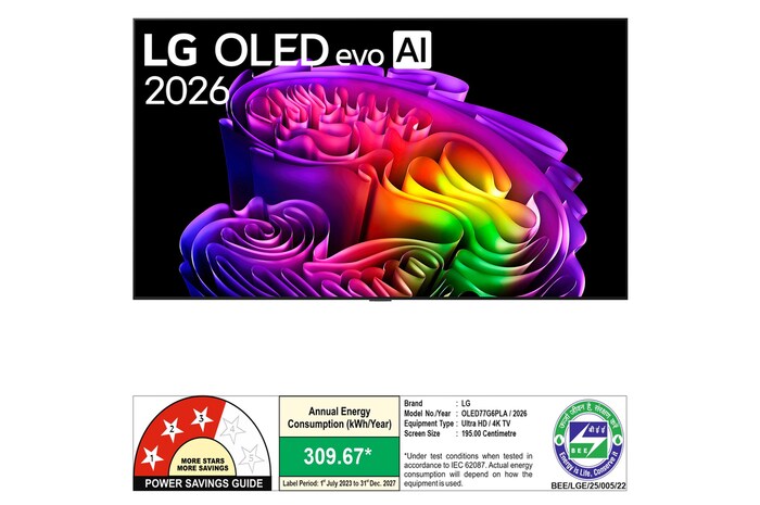 The front view of LG OLED evo AI G6, released in 2026