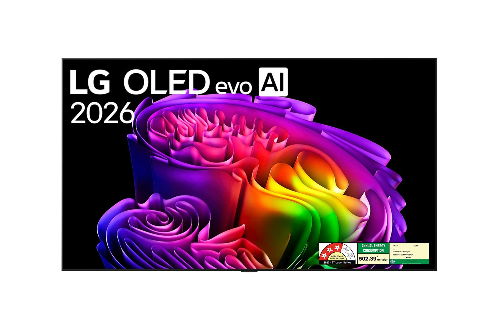 Front view of 245 cm (97) LG OLED evo AI G6 4K Smart TV OLED97G6PLA with α11 AI Processor Gen3, with Dolby Vision & Atmos 2026 OLED97G6PLA