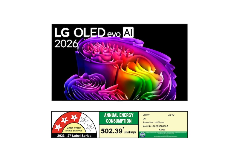 The front view of LG OLED evo AI G6, released in 2026