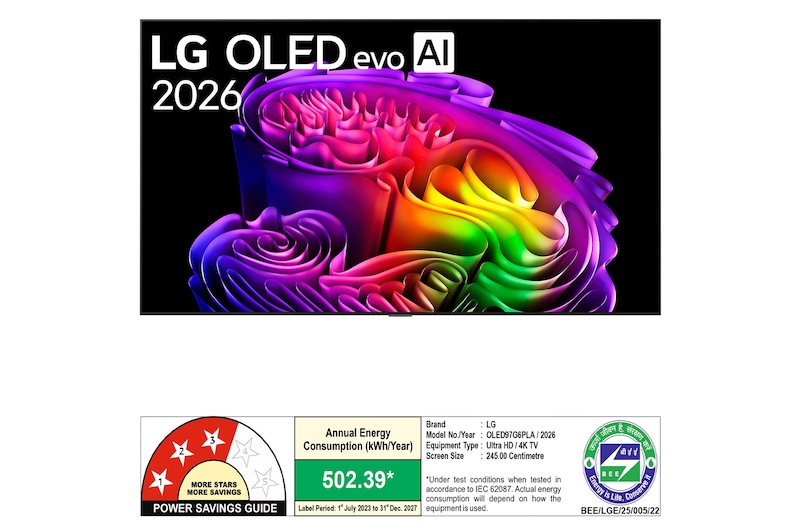 The front view of LG OLED evo AI G6, released in 2026