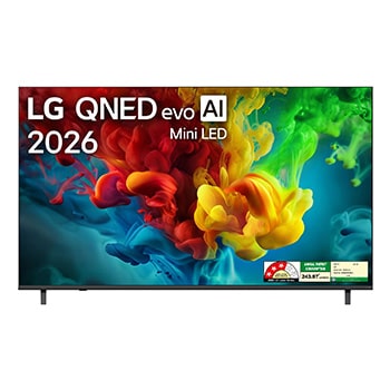 Front view of 164 cm (65) LG QNED evo AI 4K MiniLED TV 65QNED82BLA with α8 AI Processor Gen3, with Dolby Atmos 2026 65QNED82BLA