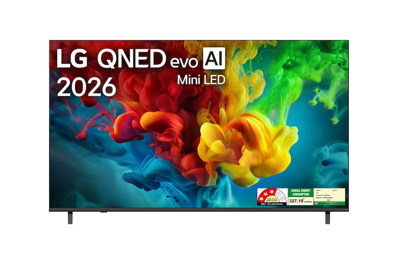 Front view of 189 cm (75) LG QNED evo AI 4K MiniLED TV 75QNED82BLA with α8 AI Processor Gen3, with HDR10 Pro 2026 75QNED82BLA