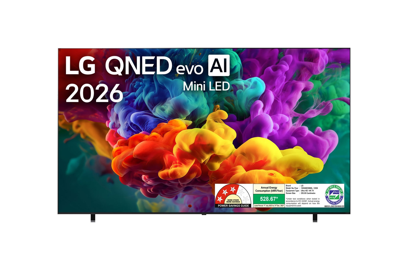 Front view of LG 254cm (100) QNED evo AI QNED86 Mini LED 4K Smart TV 2026 100QNED86BL