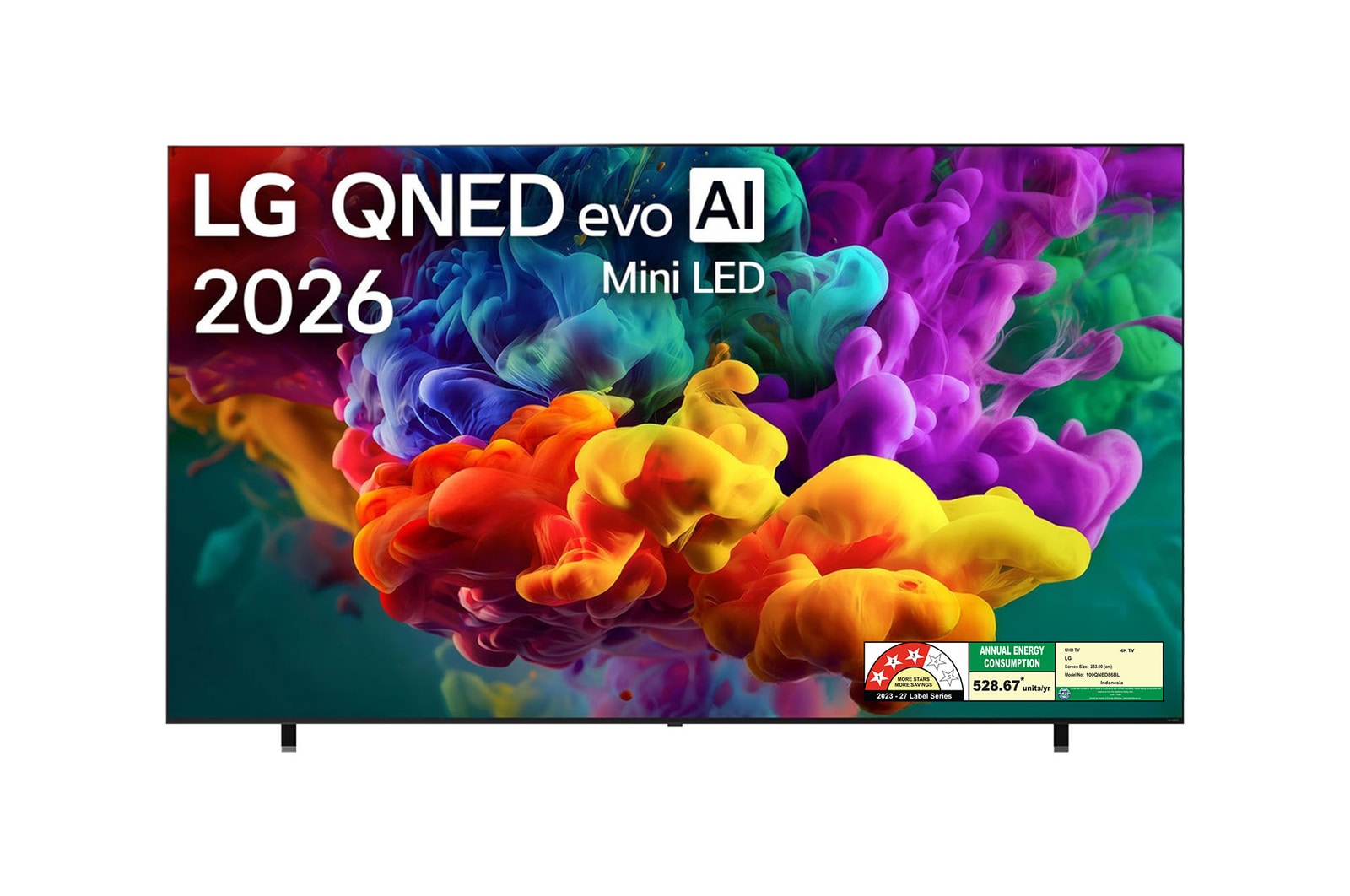 Front view of LG 254cm (100) QNED evo AI QNED86 Mini LED 4K Smart TV 2026 100QNED86BL