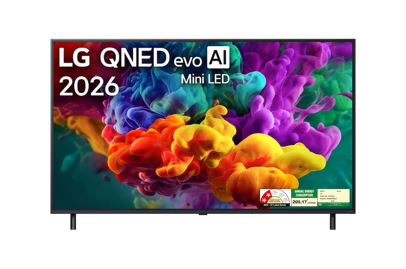 Front view of 139 cm (55) LG QNED evo AI 4K MiniLED TV 55QNED85BLA with α8 AI Processor Gen3, with HDR10 Pro 2026 55QNED85BLA