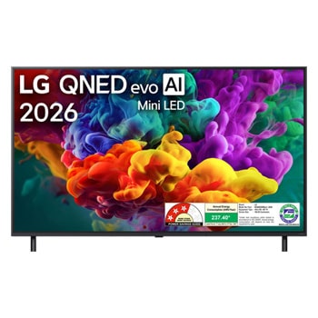 Front view of 164 cm (65) LG QNED evo AI 4K MiniLED TV 65QNED85BLA with α8 AI Processor Gen3, with HDR10 Pro 2026 65QNED85BLA