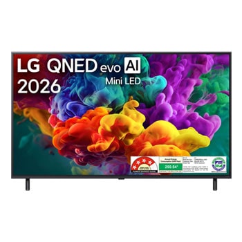 Front view of 189 cm (75) LG QNED evo AI 4K MiniLED TV 75QNED85BLA with α8 AI Processor Gen3, with HDR10 Pro 2026 75QNED85BLA