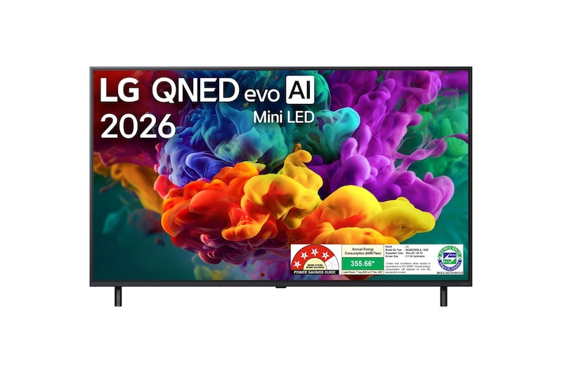 Front view of 217 cm (86) LG QNED evo 4K MiniLED TV 86QNED85BLA with α8 AI Processor Gen3, with HDR10 Pro 2026 86QNED85BLA