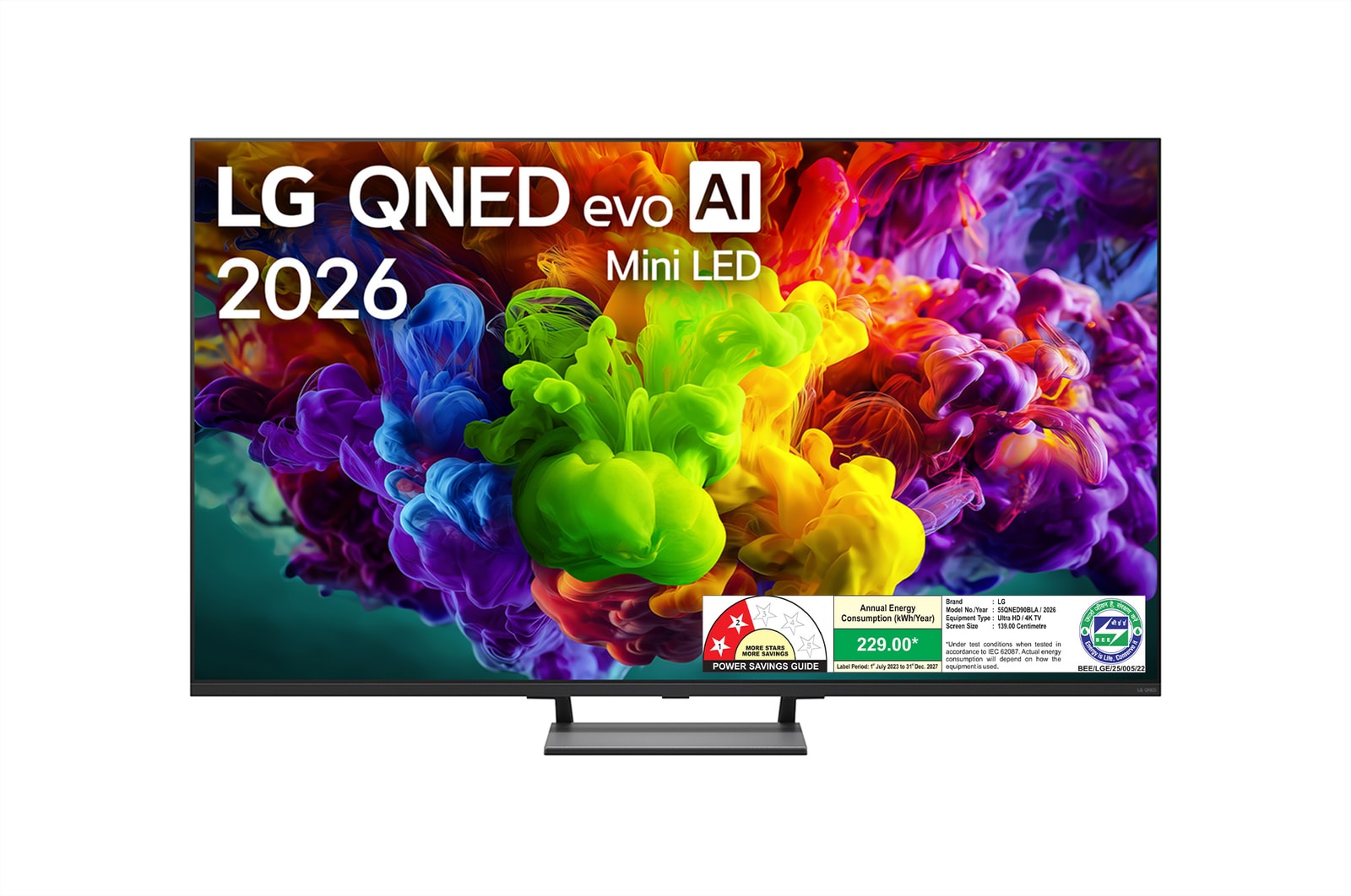 Front view of LG 139cm (55) QNED evo AI QNED90 Mini LED 4K Smart TV 2026 55QNED90BLA
