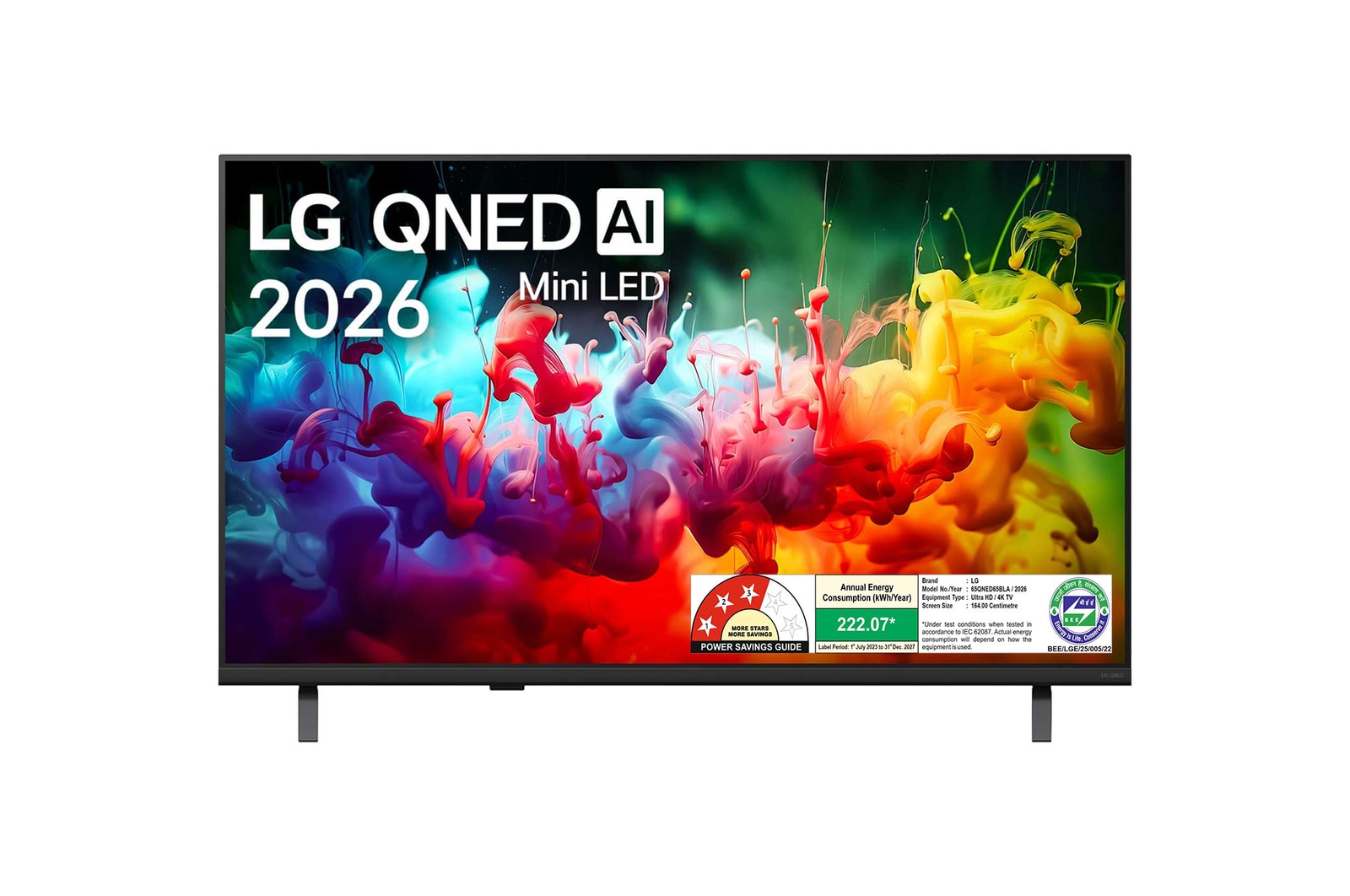 Front view of LG 164cm (65) QNED AI QNED65 Mini LED 4K Smart TV 2026 65QNED65BLA