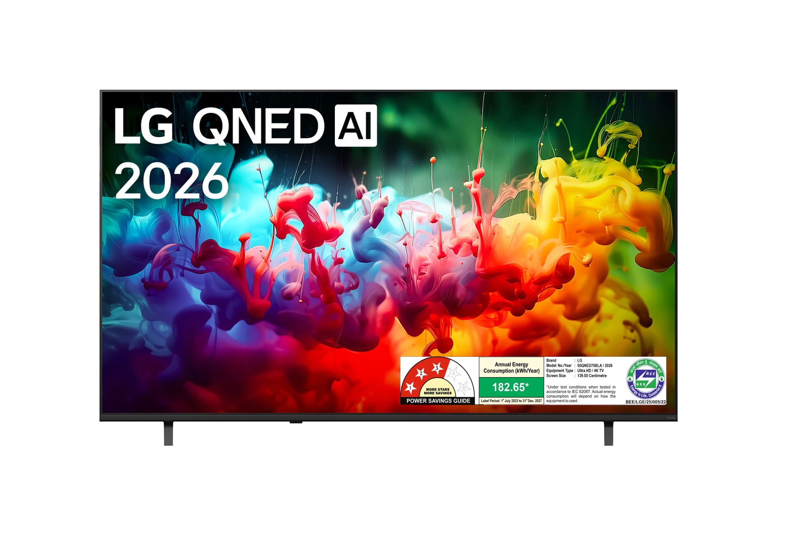 Front view of LG 139cm (55) QNED AI QNED70 4K Smart TV 2026 55QNED70BLA