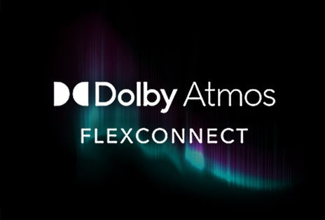 LG TV with Dolby Atmos FLEXCONNECT highlights professional cinematic sound, displaying the Dolby Atmos FLEXCONNECT logo against a dark background with a subtle teal glow effect.