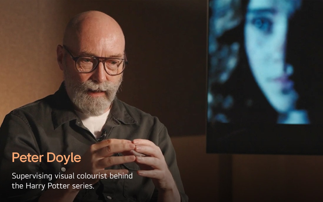 LG OLED TV for watching movies is supported by Peter Doyle, a supervising visual colourist of renowned films, showing how accurate black levels reveal rich shadow detail and texture in low-light scenes.