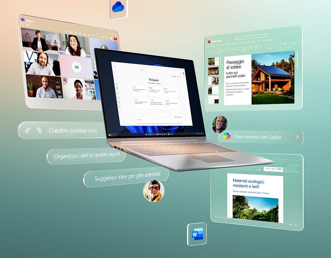 Questa immagine mostra un laptop con dei suggerimenti di AI