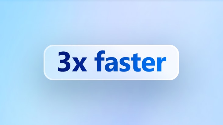 Grafica del pulsante con il testo “3 volte più veloce” evidenziato su uno sfondo blu sfumato.