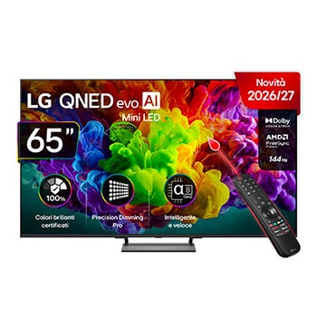 Vista frontale del TV LG QNED evo Mini LED 65QNED93B6A da 65 pollici