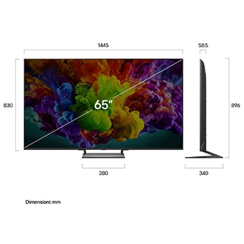Immagine frontale del TV LG QNED evo Mini LED 65QNED93B6A con le dimensioni