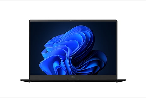 Copilot+搭載のBloom壁紙のノートパソコンの正面図