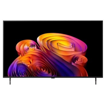 2026年に発売されたLG OLED AI B6Eの正面図。多層的で多色の造形の画像が映し出され、Perfect Blackと13年連続世界No.1 OLED TVのバッジが表示されている。