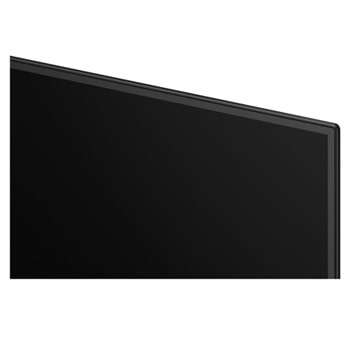 超薄型デザインと極細ベゼルを備えたLG OLED AI B6が、スタイリッシュなリビング空間に壁掛けで設置されている。画面には虹色のトーンで彩られた風景と、層をなす山々の造形が映し出されている。