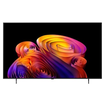2026年発売のLG OLED AI B6Eの前面は、スリムな黒いベゼルが特徴で、画面には豊かに重なり合った多色のフォルムが鮮やかかつ彫刻的なイメージで映し出され、13年連続世界No.1 OLED TVのバッジが添えられています。