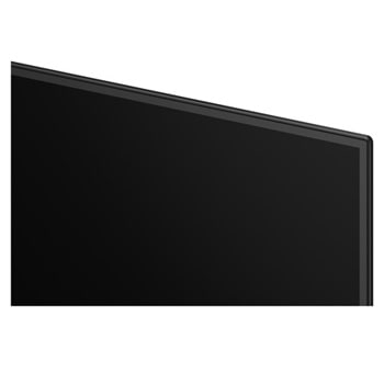超薄型デザインと極細ベゼルを備えたLG OLED AI B6が、スタイリッシュなリビング空間に壁掛けで設置されている。画面には虹色のトーンで彩られた風景と、層をなす山々の造形が映し出されている。