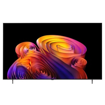 2026年発売のLG OLED AI B6Eの前面は、スリムな黒いベゼルが特徴で、画面には豊かに重なり合った多色のフォルムが鮮やかかつ彫刻的なイメージで映し出され、13年連続世界No.1 OLED TVのバッジが添えられています。