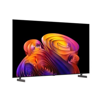 LG OLED AI B6Eの正面図と側面図。画面幅1,719 mm、全体の高さ989 mm、スタンドなしの超薄型50.9 mmの奥行きを備えた77インチディスプレイを強調している。