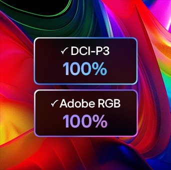 LG Mini RGB evo AI MRGB86 с сертифицированным тройным 100% цветовым охватом заполняет экран насыщенными плавными градиентами цвета, обеспечивая 100% покрытие DCI-P3 и Adobe RGB.