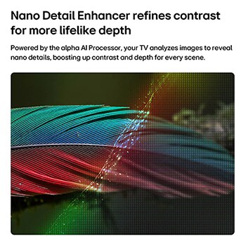 LG NANO 4K UHD AI NU85 демонстрирует работу HDR10 Pro на разделенном изображении пейзажа, сравнивающем SDR и HDR10 Pro, выявляя более яркие светлые участки, глубокие тени и улучшенный контраст в сцене заката на озере для более богатой детализации и четкости.
