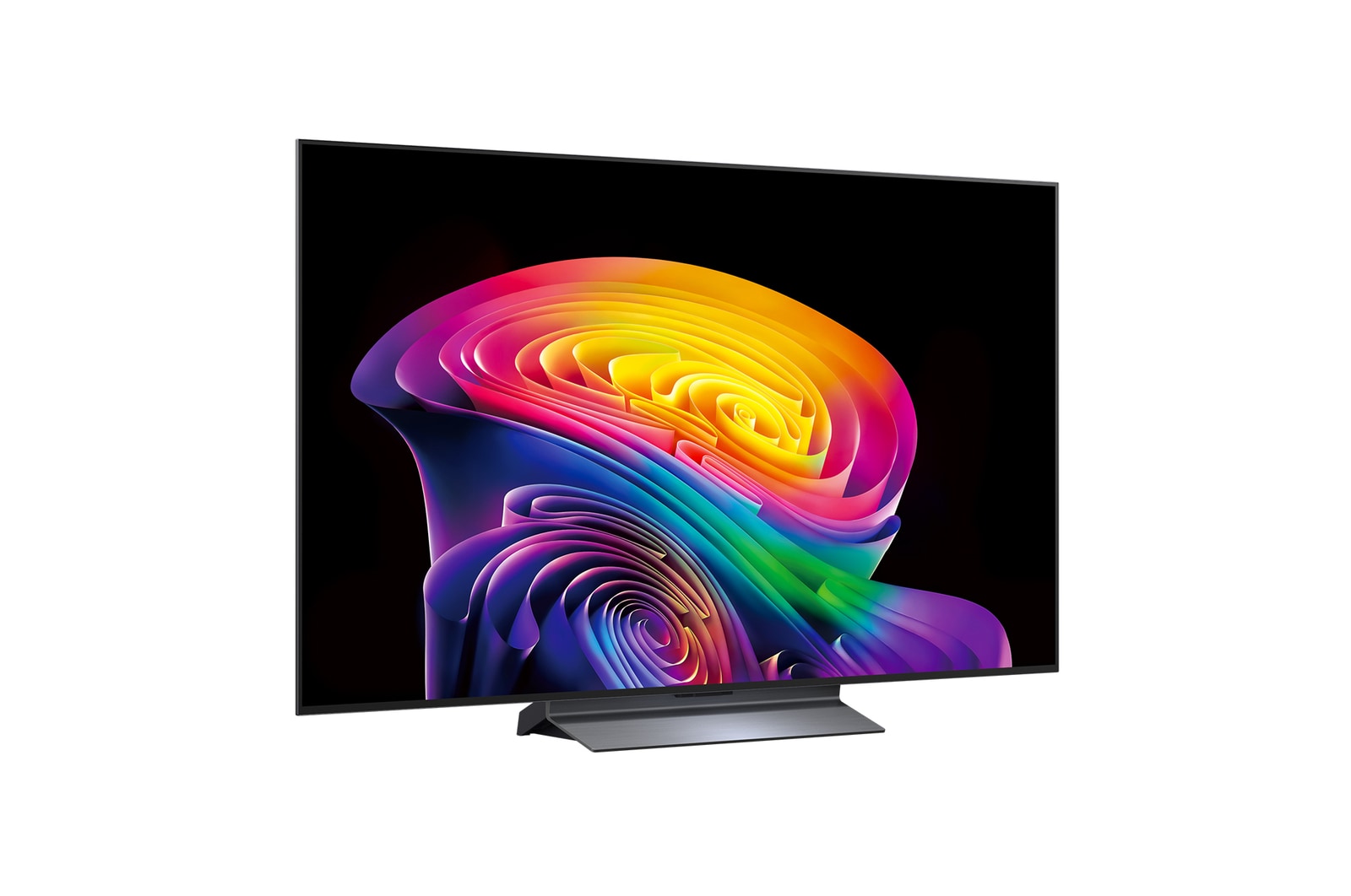 Телевизор LG OLED evo AI C6, показанный спереди и сбоку, оснащен 55-дюймовым дисплеем шириной 1222 мм, общая высота 703 мм, ультратонкий 45,1 мм (без подставки).